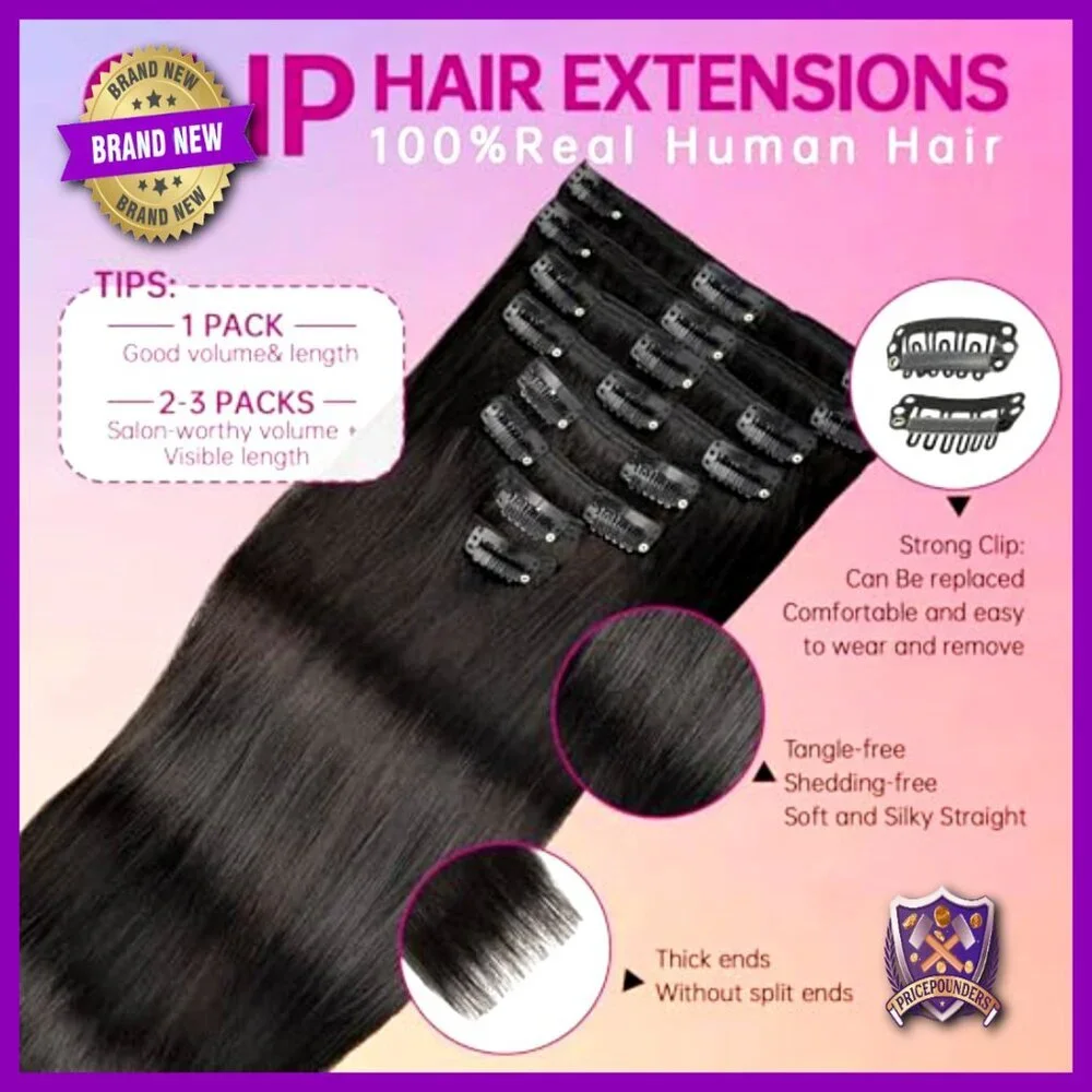 18 Inch Straight Human Hair Clip In Extensions 8pcs 100g Seamless